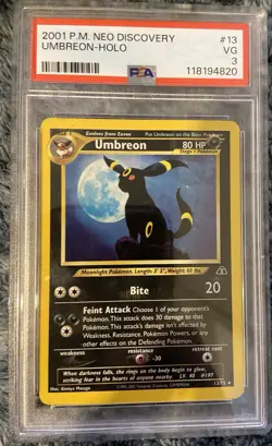 Pokemon Umbreon Neo Discovery 13/75 Holo Rare Unlimited 2001 PSA 3 - Image 2