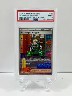 2025 POKEMON MEGA EVOLUTION SPECIAL ILLUSTRATION RARE LT. SURGE'S BARGAIN PSA 9 - Image 1