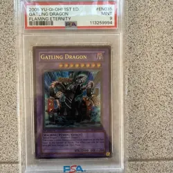 2005 YU-GI-OH! FET-FLAMING ETERNITY EN035 GATLING DRAGON 1ST EDITION PSA 9 - Image 1