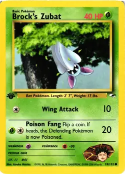 Pokemon TCG Gym Heroes 74/132 Brock's Zubat 1st Edition Unlimited LP - Image 1