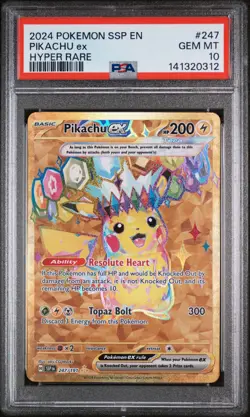2024 POKEMON SSP EN-SURGING SPARKS HYPER RARE #247 PIKACHU EX PSA 10 - Image 1