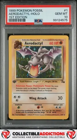 1999 Pokemon Fossil #1 Aerodactyl Holo 1st Edition PSA 10 Gem Mint - Image 1