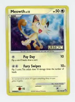 2008 Pokemon Meowth 106/146 Reverse Holofoil Legends Awakened Moderately Played - Image 2