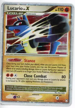 2007 Pokemon Lucario Lv. X 122/123 Holofoil Mysterious Treasures Damaged - Image 1