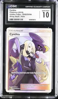 CGC 10 GEM MINT Cynthia Hidden Fates SV82/SV94 Shiny Vault Holo Pokemon Card - Image 1