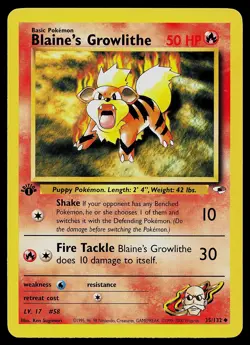 Pokemon Card - Blaine's Growlithe 1st Edition Gym Heroes 35/132 Uncommon - Image 1