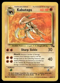 Pokemon Cards Kabutops 24/62 Unlimited Fossil WOTC Rare LP *2 - Image 1