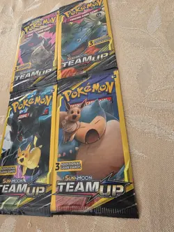 Pokemon Sun & Moon Team Up Mini Booster Pack Lot – 4 Sealed Packs – Pikachu Zekr - Image 2