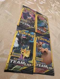 Pokemon Sun & Moon Team Up Mini Booster Pack Lot – 4 Sealed Packs – Pikachu Zekr - Image 3