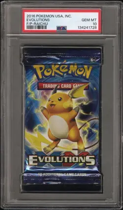 2016 Pokemon XY Evolutions Booster Pack Raichu Graded PSA 10 GEM MT New Sealed - Image 1
