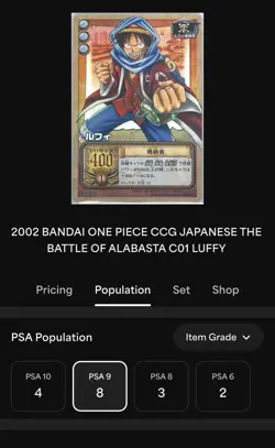 2002 BANDAI ONE PIECE CCG JAPANESE THE BATTLE OF ALABASTA #C01 LUFFY PSA 9 - Image 3