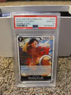 2025 One Piece PRB02 # 075 Monkey D. Luffy Sparkle Foil PSA 10 Card GEM MINT! - Image 1