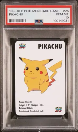Pikachu #25 Pokemon Card Game Mini KFC 1998 Nintendo PSA 10 RARE - Image 1