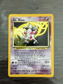 LP/NM (No-Symbol) Pokemon MR. MIME Card JUNGLE Set 6/64 HOLO RARE Error/Misprint - Image 1