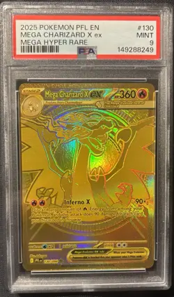 PSA 9 MINT Pokemon Mega Charizard X ex Gold 130/094 Phantasmal Flames English - Image 1