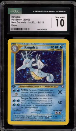 Pokemon Kingdra Neo Genesis 1st Edition Holo Rare #8 CGC 10 Gem Mint - Image 1