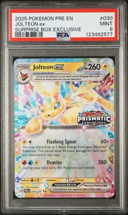 2025 POKEMON PRE EN-PRISMATIC EVOLUTIONS SURPRISE BOX EXCLUSIVE JOLTEON EX PSA 9 - Image 1