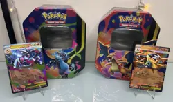 Pokemon TCG Mega Charizard Y Ex 030 Promo & Mega Charizard X Ex 029 Promo w Tins - Image 1