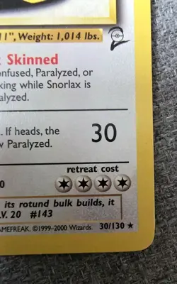 Snorlax 30/130 Non Holo Rare Base Set 2 Pokemon Card MP/HP Moderate To Heavy - Image 2