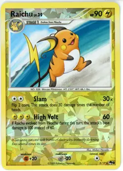 2009 Pokemon Raichu 3/17 Reverse Holofoil POP Series 9 Lightly Played - Image 1
