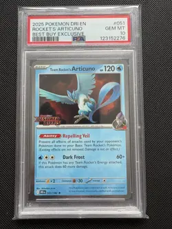 PSA 10 Team Rocket's Articuno 051/182 Destined Rivals Stamped Promo Pokemon Card - Image 1