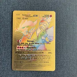 Pokemon Reshiram & Charizard GX GOLD CARD 217/214 Gold Fan Art 2019 - Image 1