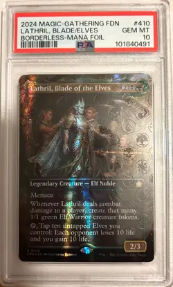 Lathril, Blade of the Elves (Borderless) (Mana Foil) Foundations Foil PSA 10 - Image 1