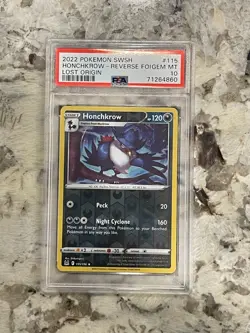 Pokemon Lost Origin Honchkrow Reverse Foil PSA 10 - Image 1