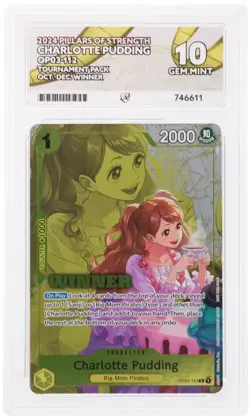 One Piece EN OP03-112 Charlotte Pudding R T.Pack Oct-Dec. Winner Ace GEM MT 10 - Image 1