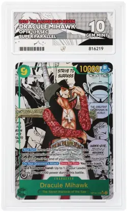 One Piece EN OP14-119 Dracule Mihawk Super Parallel SEC Ace GEM MT 10 - Image 1