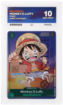 One Piece EN P-037 Monkey.D.Luffy 2023 Promo Ace GEM MT 10 - Image 1