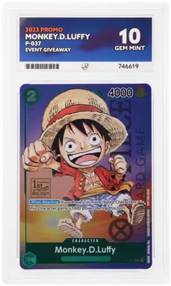 One Piece EN P-037 Monkey.D.Luffy 2023 Promo Ace GEM MT 10 - Image 1