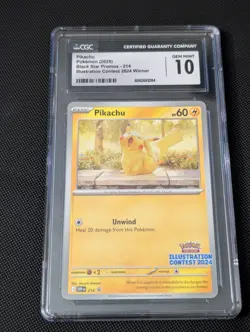 CGC GEM MINT 10 Pikachu Pokemon Card #214 Black Star Promo Illustration Contest - Image 1