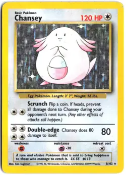 Chansey 3/102 Holofoil Holo Rare Base Set Unlimited Pokemon - Image 1