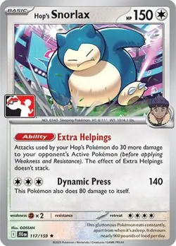 Hop's Snorlax 117/159 Play! Pokemon Prize Pack Series 8 Non-Holo NM - Image 1