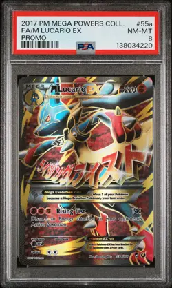 2017 POKEMON MEGA POWERS COLL PROMO #55A FULL ART/M LUCARIO EX PSA 8 - Image 1