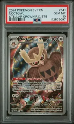 Pokemon EN Stellar Crown P.C. ETB Noctowl Promo Stamped #141 PSA GEM MT 10 - Image 1