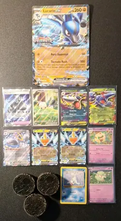 Pokemon TCG Card Lot 10 -Full Art, Trainer, Mega, EX, Promo + Coins & Jumbo - Image 1