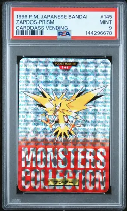 PSA 9 2026 CERT ZAPDOS PRISM 1996 POKEMON JAPANESE BANDAI CARDDASS VENDING #145 - Image 1