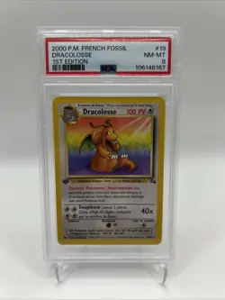 FRENCH 1st Edition Non-Holo Rare Dragonite Fossil Pokemon TCG Dracolosse PSA 8 - Image 1