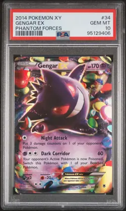 2014 POKEMON XY PHANTOM FORCES #34 GENGAR EX PSA 10 - Image 1