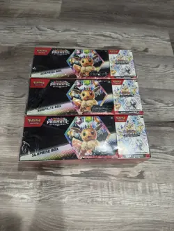 LOT OF 3 Pokemon Prismatic Evolutions Surprise Box+Booster Bundle Sams Club Set - Image 1