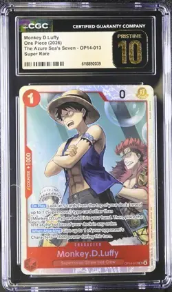 CGC 10 PRISTINE ENGLISH ONE PIECE MONKEY D LUFFY OP14-013 AZURE SEA'S 7 SR - Image 1