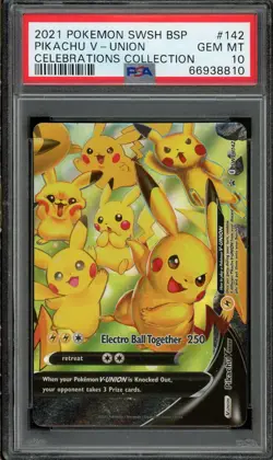 PSA 10 Gem Mint Pikachu V-union #142 Celebrations Collection Pokemon 2021 - Image 1