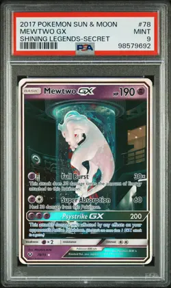 Pokemon Mewtwo GX Secret Rare Full Art Holo Shining Legends 78/73 PSA 9 - Image 1