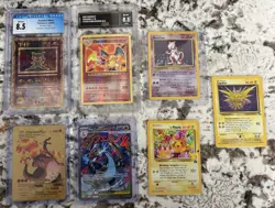 Pokemon Card Lot CGC 8.5 Ancient Mew Promo, Charizard Holo, Pikachu, Mewtwo - Image 1