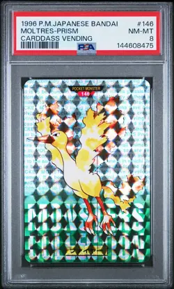 PSA 8 2026 CERT MOLTRES PRISM 1996 POKEMON JAPANESE BANDAI CARDDASS VENDING #146 - Image 1