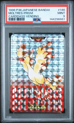 PSA 9 2026 CERT MOLTRES PRISM 1996 POKEMON JAPANESE BANDAI CARDDASS VENDING #146 - Image 1