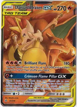 Pokemon Charizard & Braixen GX TAG TEAM Ultra Rare Holo 22/236 SM-Cosmic Eclipse - Image 1