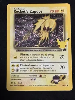 Pokemon Rocket's Zapdos Team Rocket Holo Rare 15/132 Basic HP 70 - Image 1